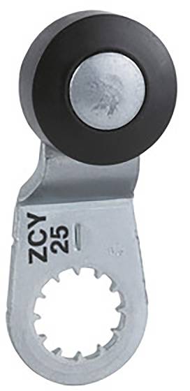 Metallschiene mit rundem, schwarzem Rad oben. Markierungen 'ZCY 25' an der Seite. Verwendet in industriellen Anwendungen für Führung oder Bewegung.