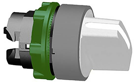 Drehknopf mit grüner Befestigung und schwarzem Sockel, seitlich betrachtet. Hauptsächlich in elektrischen Schalttafeln verwendet.