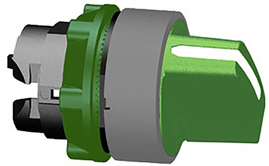 Grüner Druckknopf mit grauem Gehäuse, seitlich abgebildet. Verwendet zur Steuerung von Maschinen oder elektrischen Geräten.