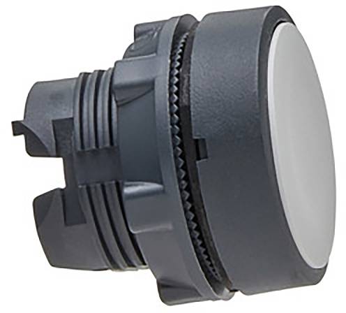 Das Bild zeigt einen grauen, runden Druckknopf mit einem weißen Oberteil, geeignet für industrielle Anwendungen.