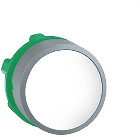 Runder Knopf mit grünem Gehäuse und silbernem Rand, typischerweise für den Ein/Aus-Schalter an elektrischen Geräten verwendet.