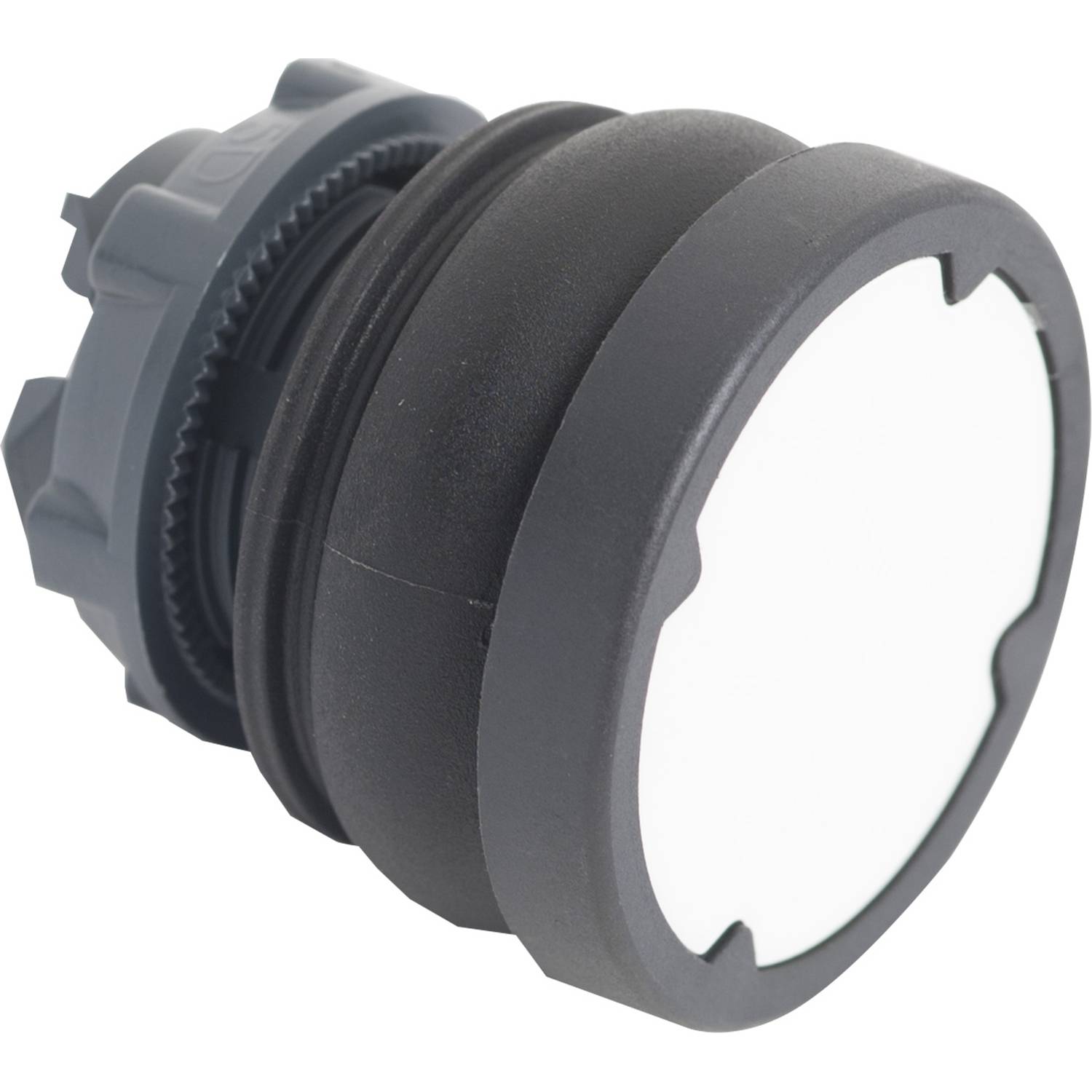 Ein schwarzer Kunststoff-Drehschalter mit einer hellen, runden Frontplatte, geeignet zur Steuerung von elektrischen Geräten.