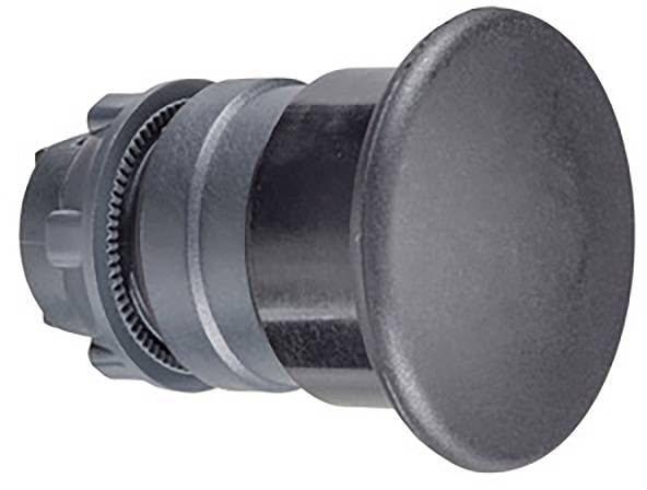 Schwarzer Druckknopf, zylindrische Form, verwendet zur Kontrolle oder Aktivierung von elektrischen Geräten.