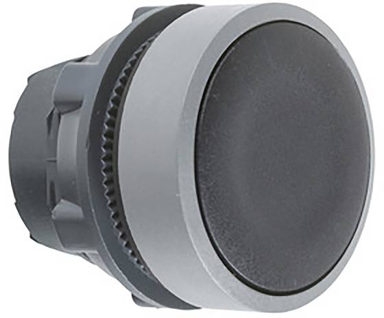 Schwarzer, runder Druckschalter mit grauer Umrandung, geeignet für elektronische Steuerungsanwendungen.