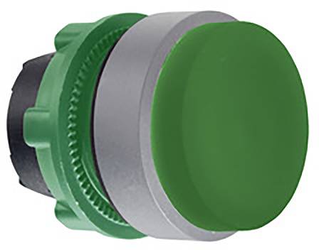 Ein grüner Druckknopf mit geriffeltem Rand. Er ist Teil eines Steuergeräts und wird zur Gerätebedienung verwendet.