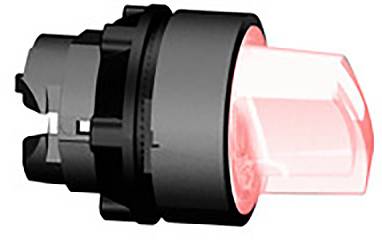 Schwarzer und roter LED-Leuchtmelder in zylindrischer Form, leuchtet hell.