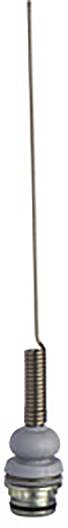 Eine lange, dünne Antenne mit einer spiralförmigen Metallfeder und einer grauen Basis. Sie wird wahrscheinlich für Funkempfang verwendet.
