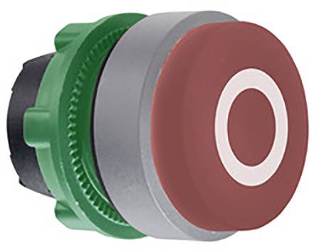 Ein großer roter Not-Aus-Knopf mit grünem Rand. Er dient zur sofortigen Abschaltung im Notfall.