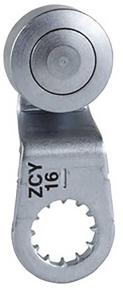 Ein metallisches Scharnier mit runder, rotierender Scheibe oben und zahnartiger Öffnung unten, gekennzeichnet mit 'ZCY 16'.