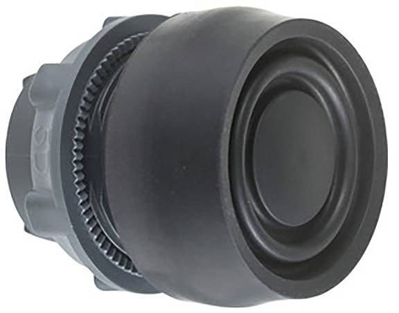 Graues und schwarzes Maschinenteil, zylindrisch geformt, möglicherweise ein Rad oder ein Laufrollelement, vor weißem Hintergrund.