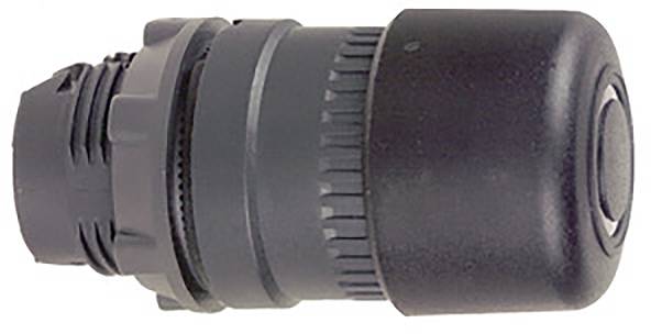 Ein elektrisches Geräteteil, möglicherweise ein Stecker oder Adapter, mit schwarzem Gehäuse und geriffeltem Ring zur Befestigung oder Verbindung.