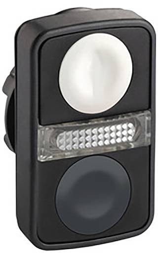 Ein rechteckiges Fahrrad-Rücklicht mit zwei Linsen. Oben ein weißes Licht, unten ein rotes. In der Mitte befindet sich ein Reflektor.