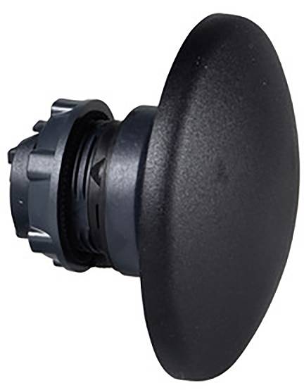 Schwarzer Drehknopf in Nahaufnahme. Er hat eine geriffelte Oberfläche für besseren Halt und einen grauen Basisring zur Befestigung.