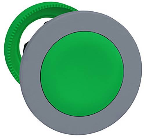 Grauer Knopf mit grünem Mittelpunkt, oft als Signal- oder Schaltknopf verwendet.