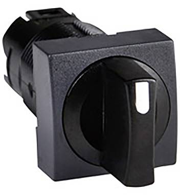 Ein schwarzer Wippschalter mit quadratischer Basis, zum Ein- und Ausschalten von Geräten.