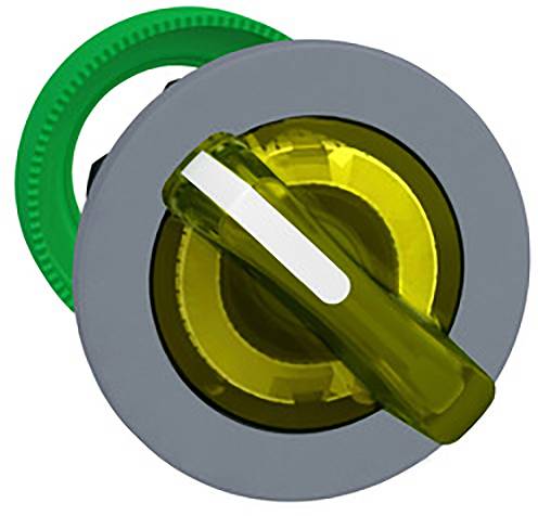 Ein runder grüner und gelber Schalter in der Position 'Aus'.