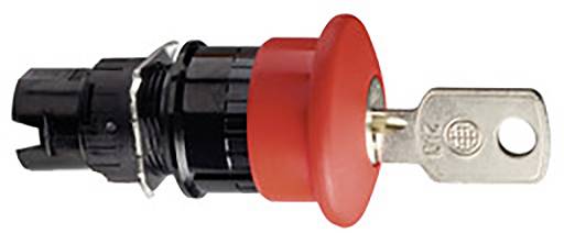 Ein rotes Schaltschloss mit Schlüssel, verwendet zur Steuerung oder Sicherung mechanischer oder elektrischer Systeme.