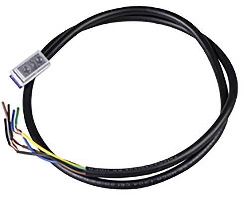 Schwarzes Kabel mit mehreren farbigen Drähten an einem Ende und einem Stecker am anderen. Geeignet für elektronische Anschlüsse.