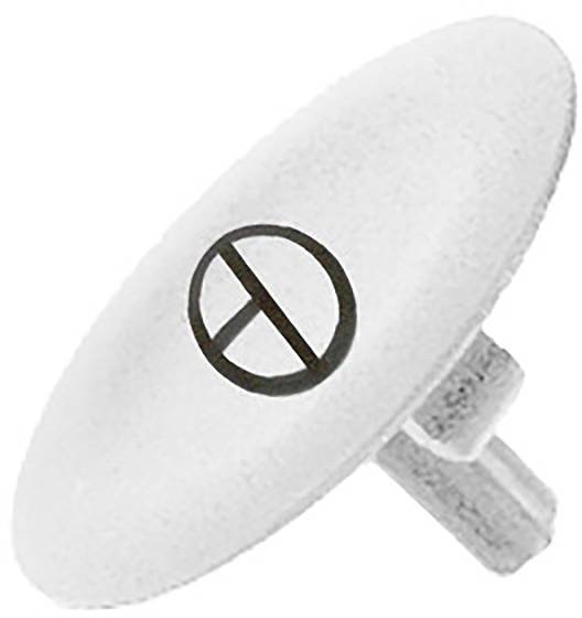 Ein weißes, ovales Kunststoffteil mit einem schwarzen Symbol in der Mitte.