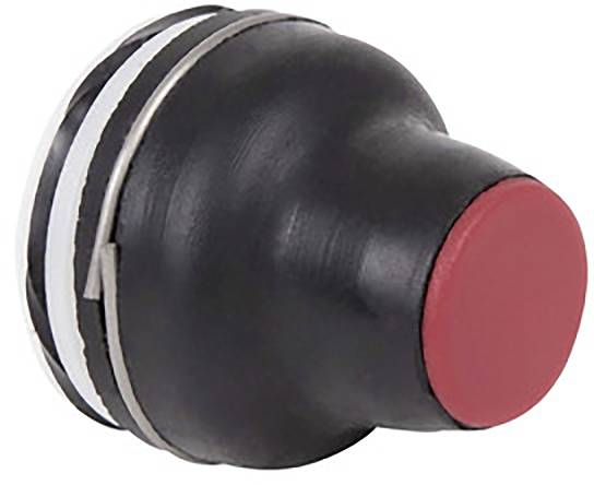 Schwarzer Knopf mit roter Oberseite, geeignet für Maschinenbedienung oder Schaltpaneele, verwendet zur Aktivierung oder Deaktivierung von Funktionen.