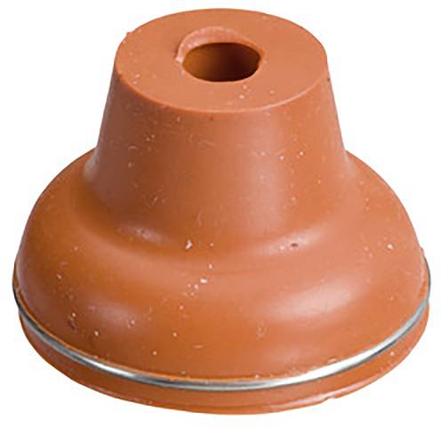 Ein oranger, kegelförmiger Gegenstand mit einem Loch in der Mitte und einem umlaufenden Metallring nahe der Basis.