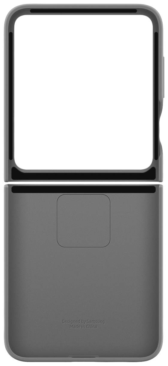 Silikonhülle für faltbares Smartphone, zusammengeklappt. Glatte, matte Oberfläche in dunklem Grau.