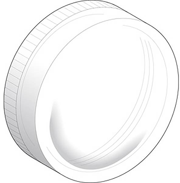 Ein weißer, zylindrischer Plastikdeckel mit geriffeltem Rand, wie er üblicherweise auf Flaschen oder Dosen verwendet wird.