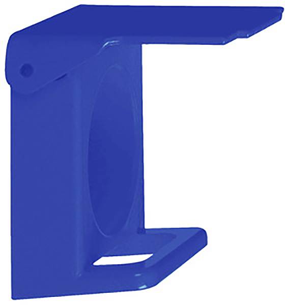Blauer Winkelhalter aus Metall zur Wandbefestigung, geeignet für die Aufnahme von runden Objekten.