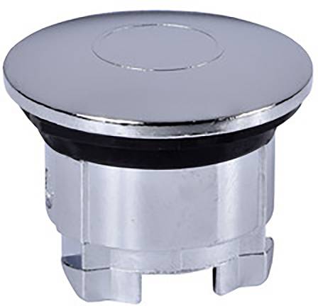 Ein silberfarbener runder Metallstopfen mit schwarzem Ring, geeignet für Waschbeckenabläufe.