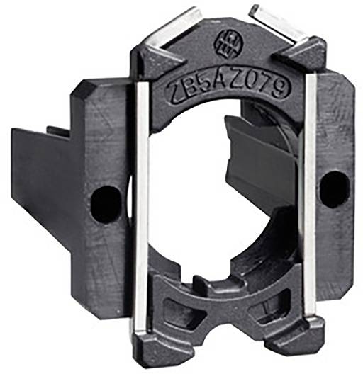 Ein schwarzes Kunststoffteil mit rechteckigem Rahmen und zylindrischer Öffnung, vermutlich ein mechanischer Halter oder Adapter.