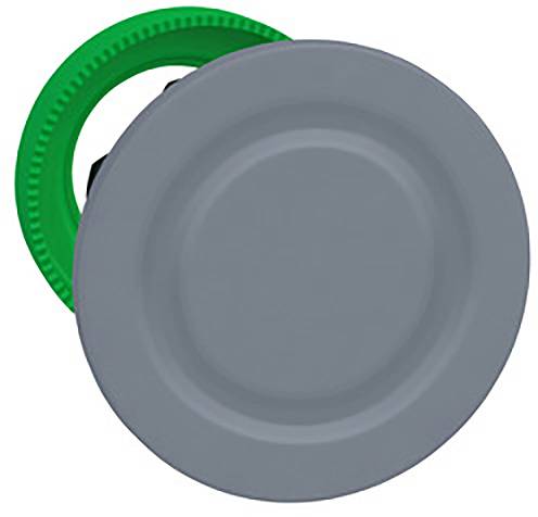 Ein grauer, runder Deckel mit einem grünen Dichtungsring darunter. Der Deckel scheint für einen Behälter oder eine Dose verwendet zu werden.