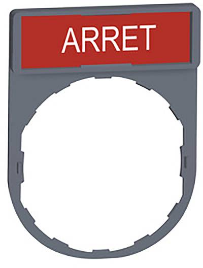 Grauer Rahmen mit rotem Schild, darauf steht 'ARRET'.