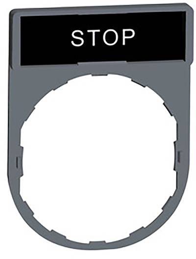 Ein grauer Rahmen mit einem schwarzen, rechteckigen Abschnitt oben, der das Wort 'STOP' in weißen Buchstaben zeigt.