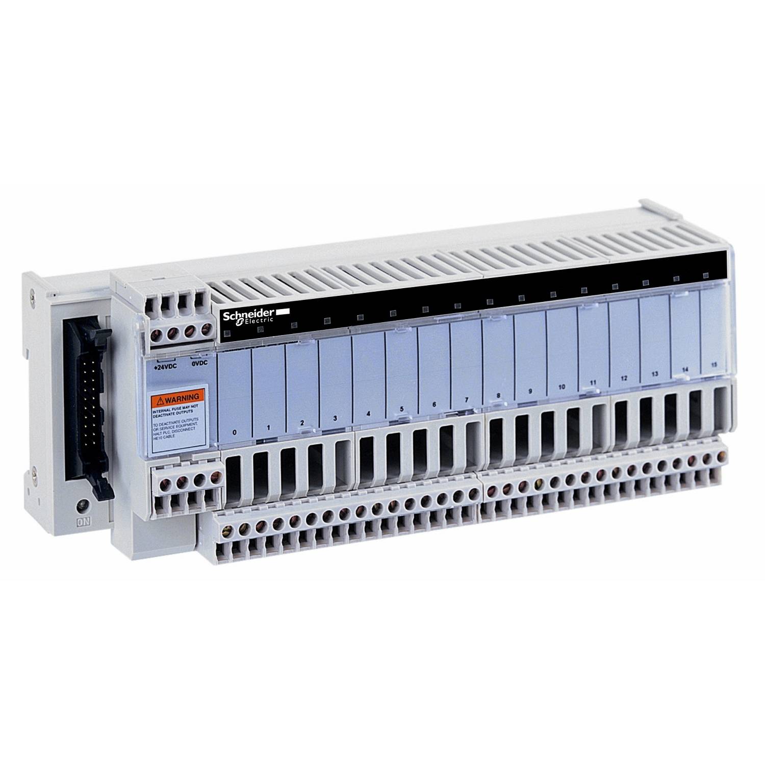 Ein elektronisches Gerät von Schneider Electric, Modell 'Advantys STB', mit 12 nummerierten Eingangs-/Ausgangsanschlüssen, montiert auf einer Halterung.