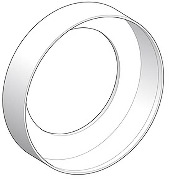 Eine einfache, zweidimensionale Zeichnung eines weißen Rings vor einem grauen Hintergrund. Der Ring ist leicht verdreht dargestellt.