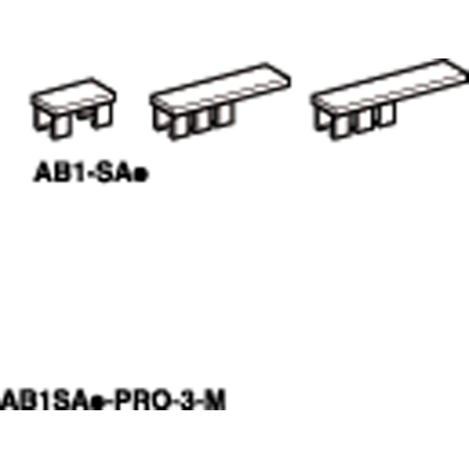 Drei Halbleiterbauteile unterschiedlicher Größe, beschriftet mit AB1-SA und AB1SA-PRO-3-M, zeigen eine gestufte Anordnung.