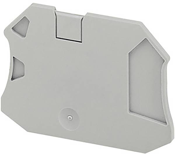 Graues Kunststoff-Teil mit geometrischen Ausschnitten und einer zentralen Struktur, möglicherweise ein technisches Bauteil oder eine Abdeckung.