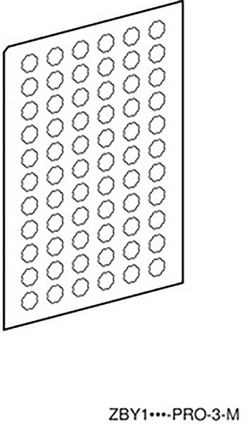 Ein rechteckiges Blatt mit mehreren Reihen von gestanzten Löchern, unten ist die Kennzeichnung 'ZBY1-PRO-3-M' sichtbar.