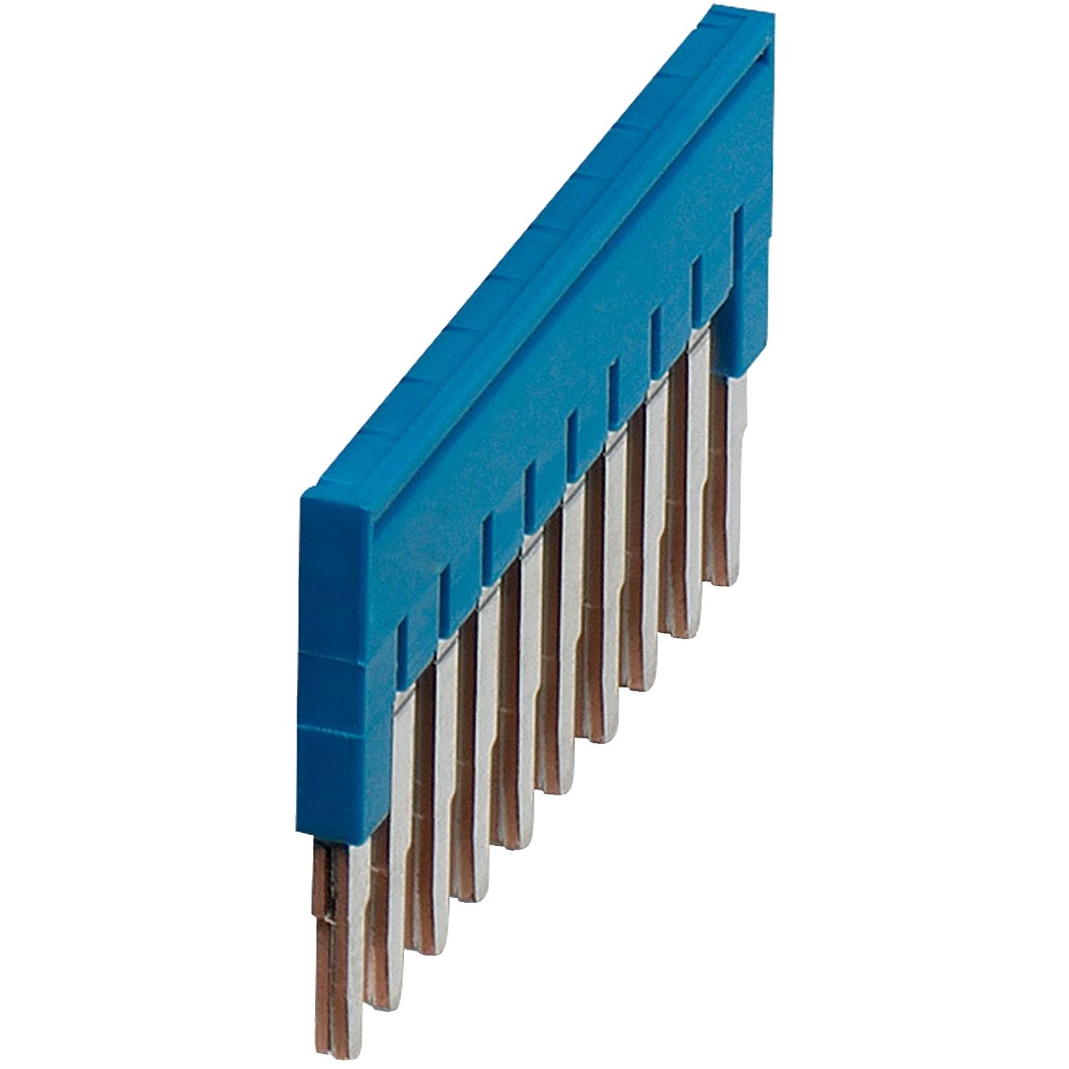 Ein blauer Einspeiseverbinder mit acht Metallstiften für die elektrische Kontaktierung in elektrischen oder elektronischen Systemen.