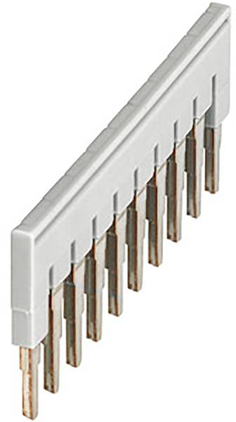 Ein weißer, elektrischer Stecker mit mehreren Metallstiften für die Verbindung auf einer Leiterplatte, seitliche Ansicht.