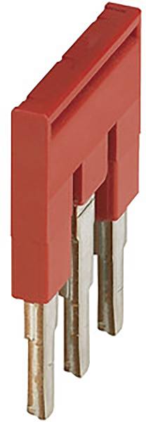 Roter Jumper auf drei Metallstiften, dient der elektrischen Verbindung oder Trennung in Schaltkreisen.