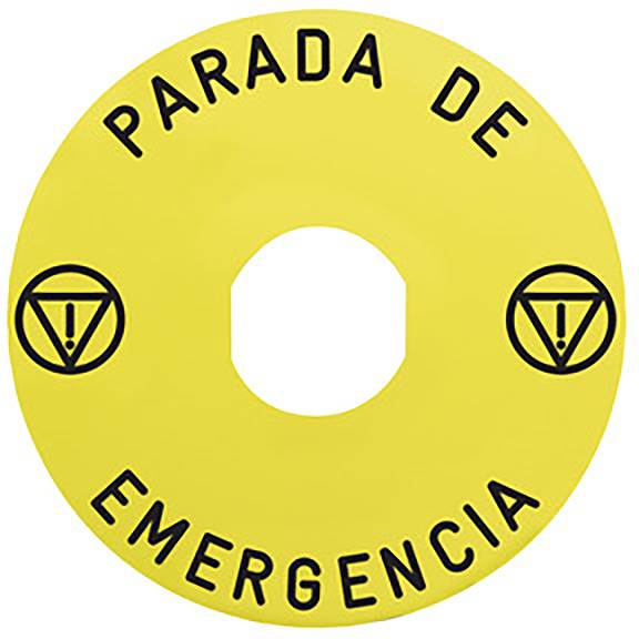 Gelbes Schild mit der Aufschrift 'PARADA DE EMERGENCIA' in Schwarzer Schrift, um einen Not-Stopp zu signalisieren.