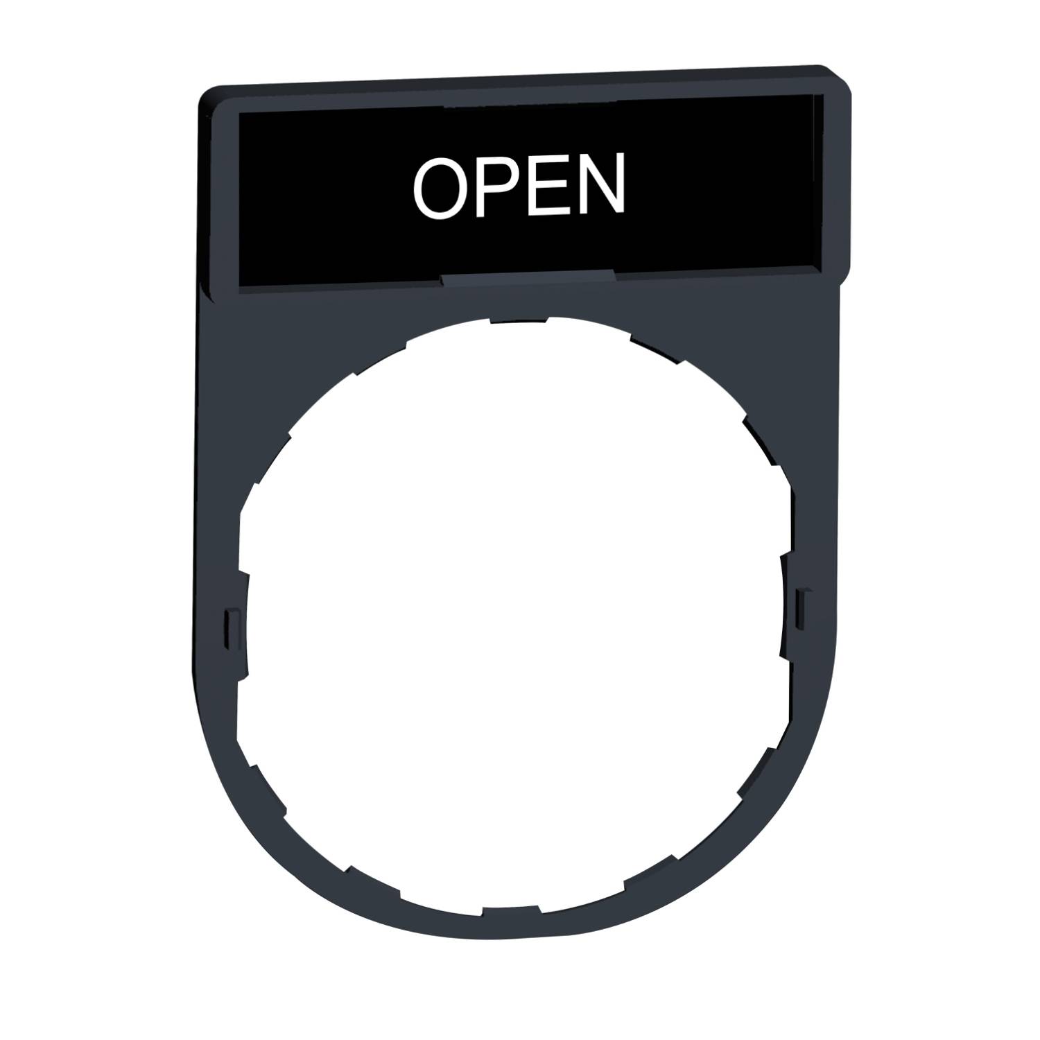 Eine runde Halterung mit einem Schild mit der Aufschrift 'OPEN' oben.