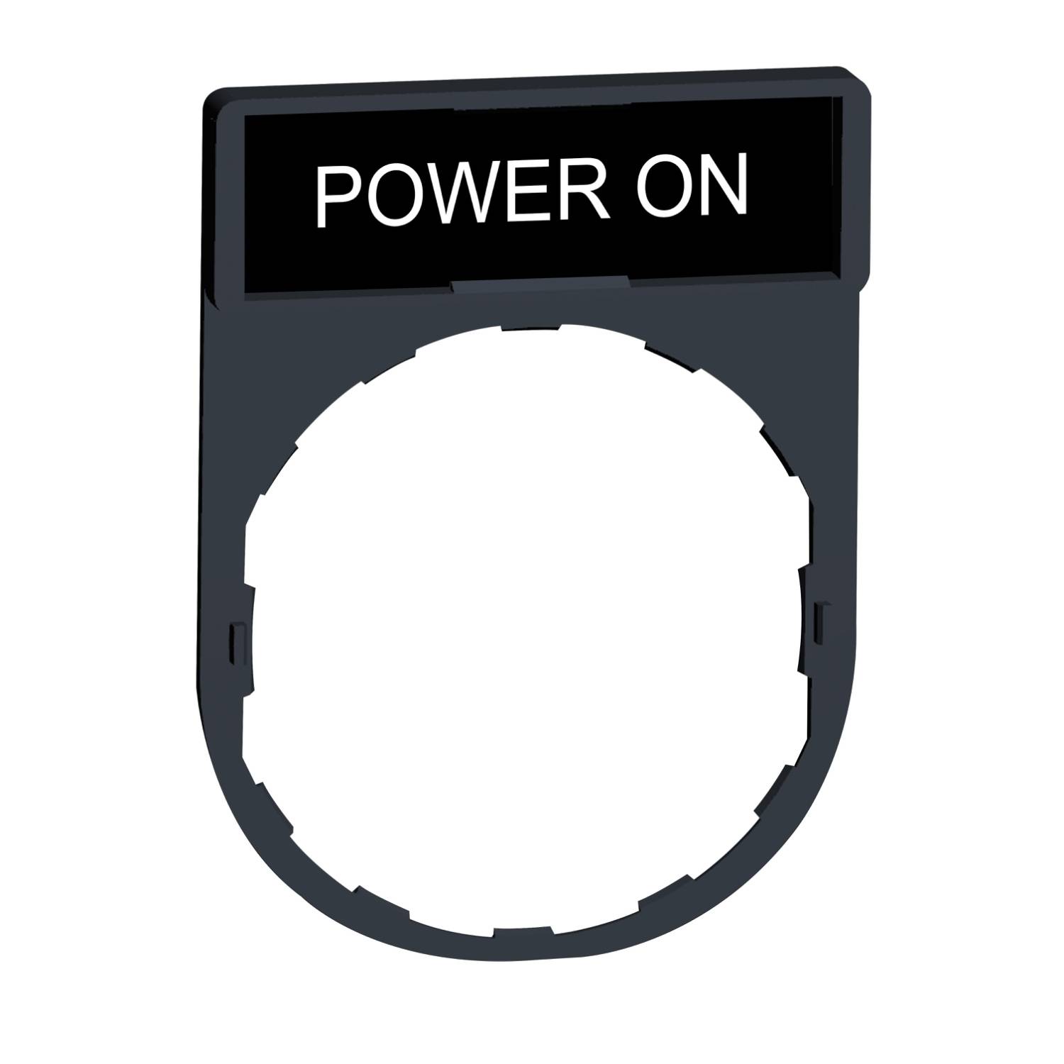 Ein schwarzer Knopf mit der Aufschrift 'POWER ON' zeigt an, dass das Gerät eingeschaltet oder betriebsbereit ist.