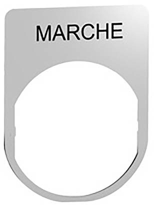 Ein graues Schild mit einem runden Loch in der Mitte und dem schwarzen Text 'MARCHE' oben.