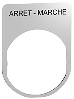 Ein silberner Metallschild mit einem großen runden Ausschnitt und der Aufschrift 'ARRET - MARCHE' oben.