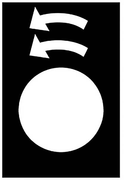 Runder weißer Kreis auf schwarzem Hintergrund mit zwei weißen Pfeilen, die nach rechts oben zeigen; symbolisiert kreisende Bewegung.