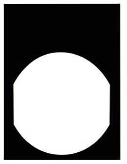 Ein weißer Kreis in einem schwarzen Rechteck. Die Szene erinnert an ein minimalistisches Kunstwerk oder ein stilisiertes Symbol.