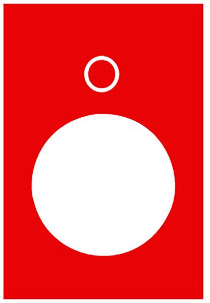Ein großes weißes Kreis-Symbol auf einem roten Hintergrund mit einem kleineren weißen Kreis darüber.