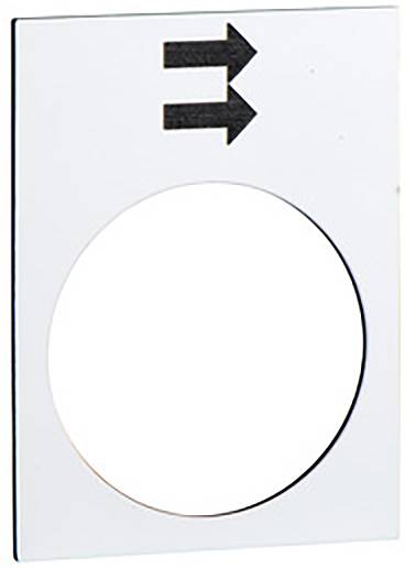 Ein rechteckiges Schild mit einem großen Kreis in der Mitte und einem Doppelpfeil, der nach rechts zeigt, oben.